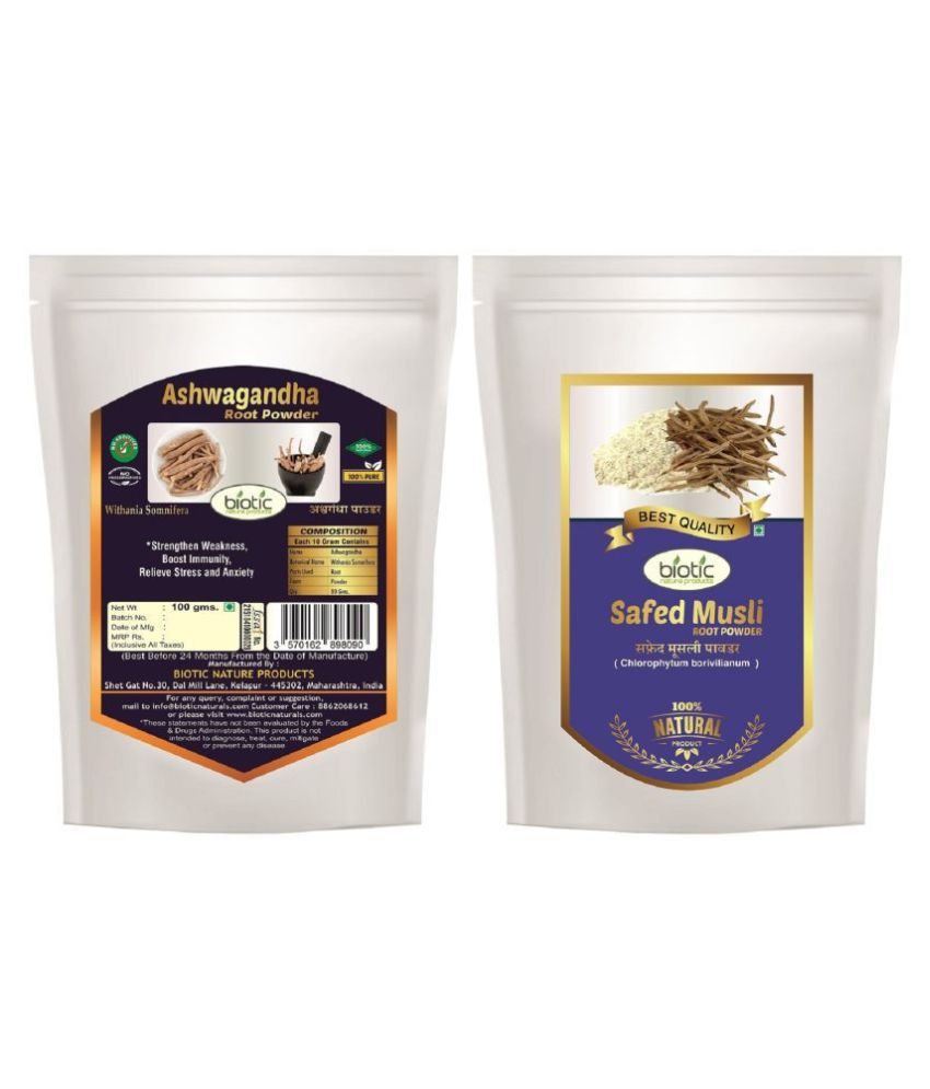 Biotic Ashwagandha & Safed Musli Powder (100gm each) Powder 200 gm