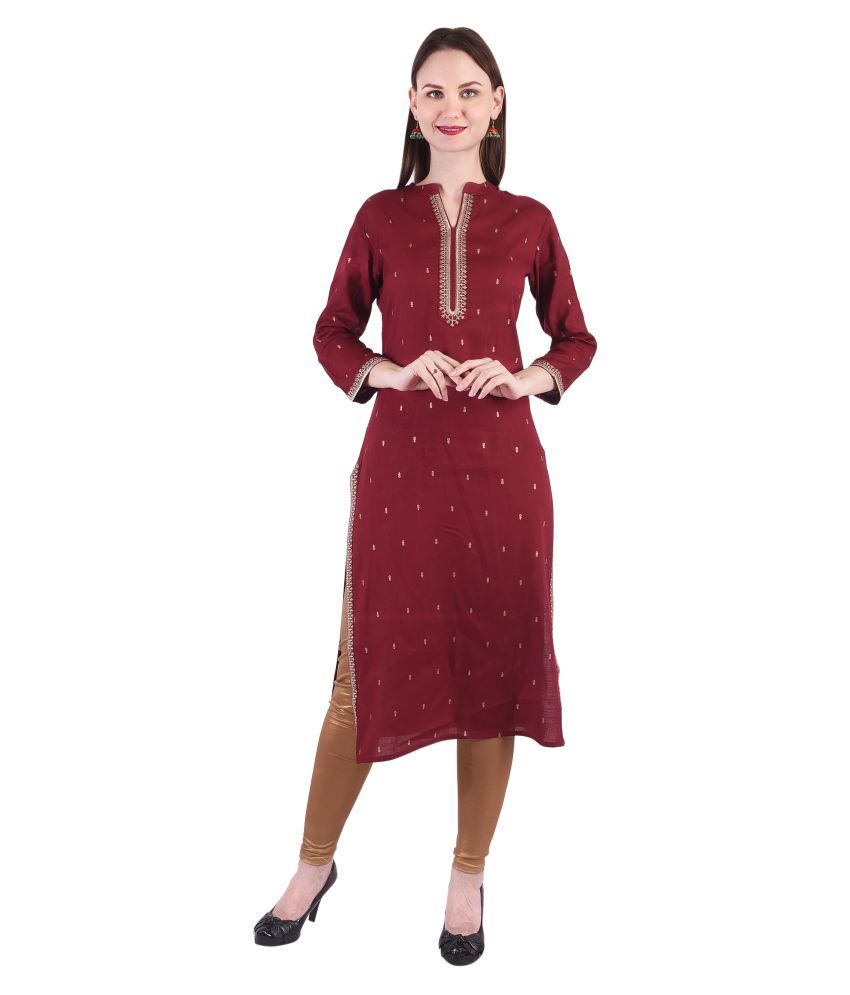 VEDANG Maroon Rayon Straight Kurti - Buy VEDANG Maroon Rayon Straight ...