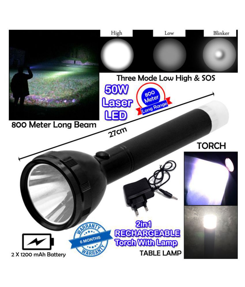 DMK KG 2in1 800 Meter Long Beam Rechargeable 2400 mAh Battery LED 3 Mode 50W Flashlight Torch Table Lamp Penlight - Pack of 1