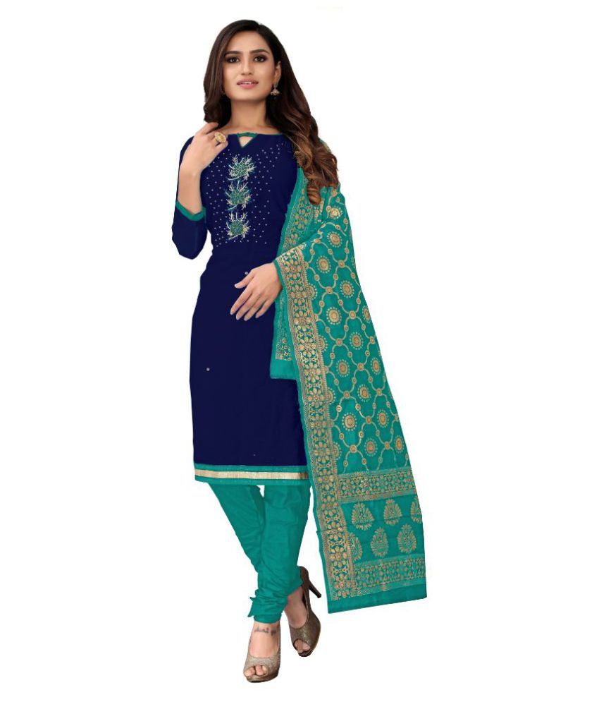 HEER Ethnic Blue Cotton Dress Material Buy HEER Ethnic Blue Cotton