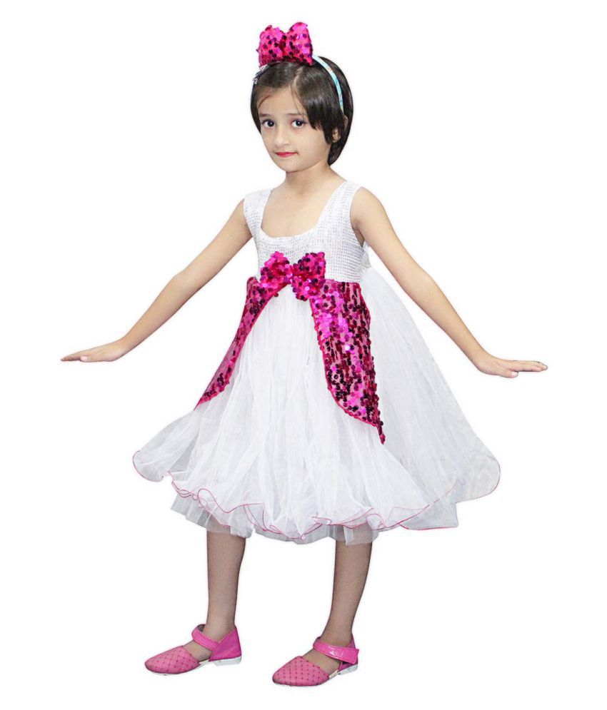     			Kaku Fancy Dresses Western Dance Costume White Pink Frock Dress for Girls, 7-8 Years