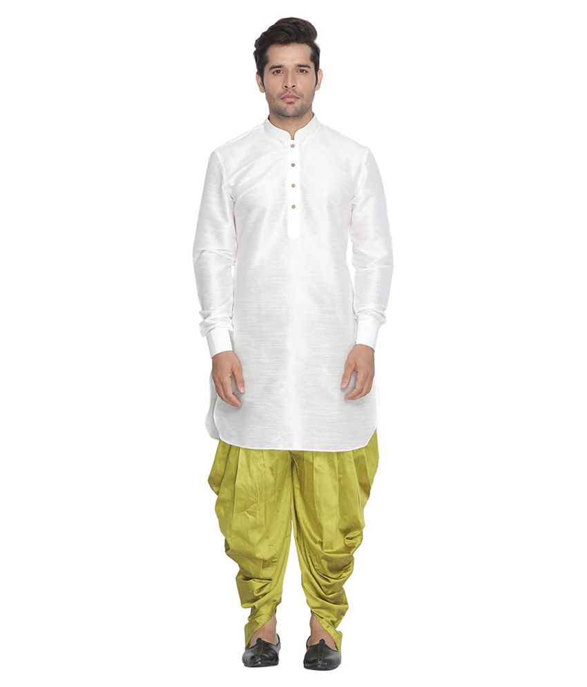 LOGASS White Silk Blend Kurta Pyjama 