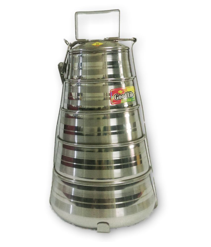 Pyramid Style Steel Tiffin Box 5 Tier Silver Lunch Box Buy Online at