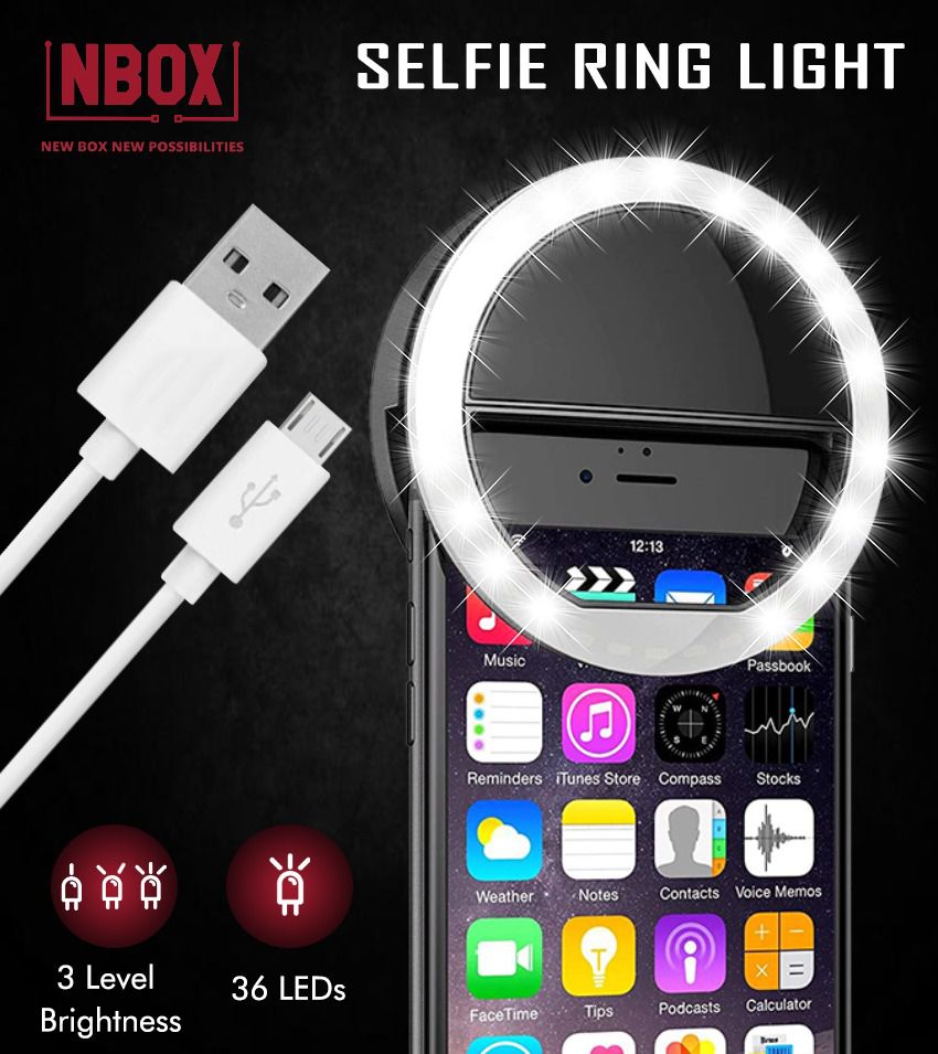 NBOX Selfie Ring Light 36 LED Clip-on Smartphone Flash Light- Black