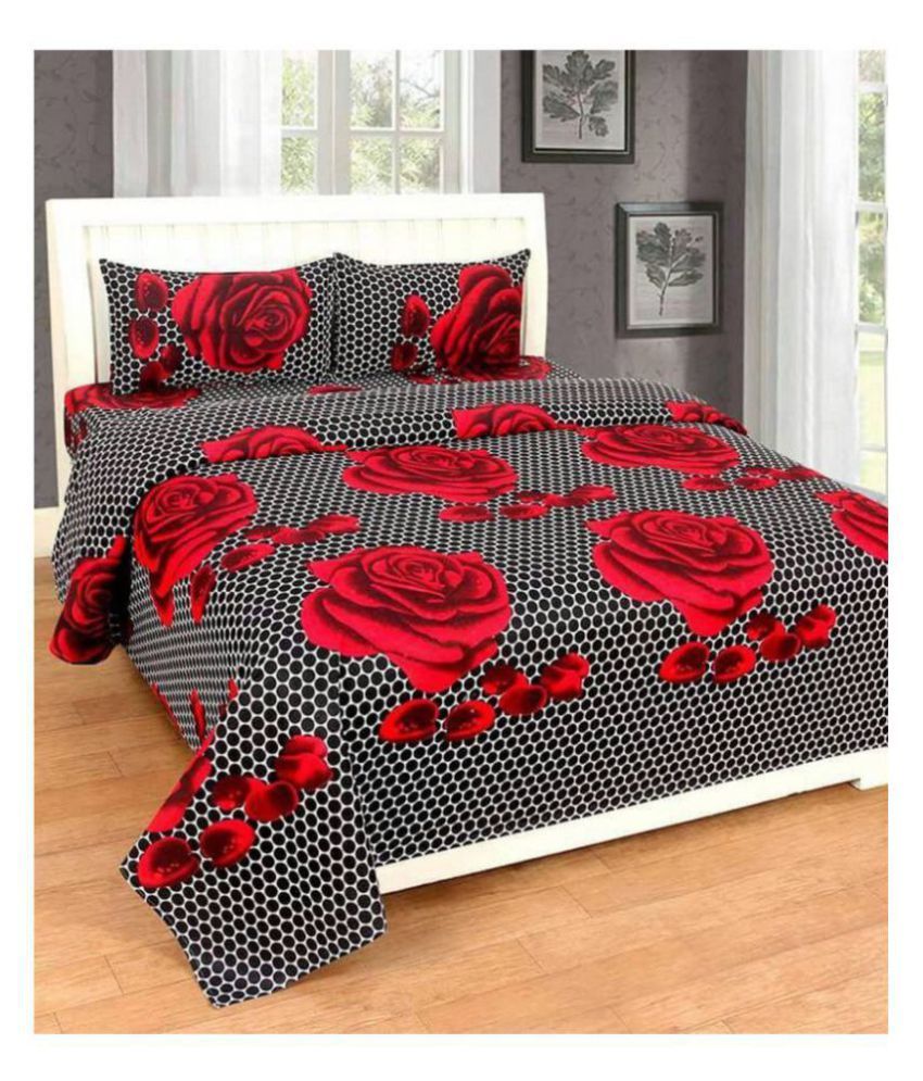     			Exopick - Red Microfiber Double Bedsheet with 2 Pillow Covers