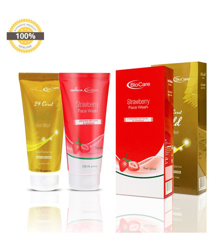     			gemblue biocare 24 CARAT GOLD + STRAWBERRY Face Wash 300 mL Pack of 2