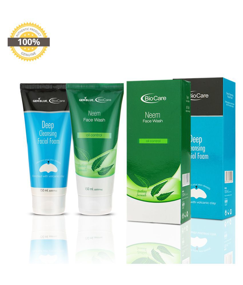     			gemblue biocare Deep Cleansing Facial Foam & Neem Face Wash 300 mL Pack of 2