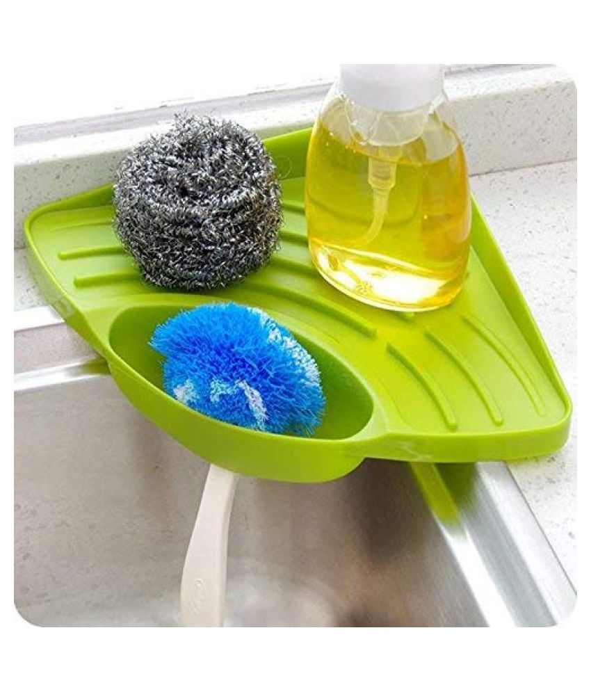 KTU Multipurpose Plastic Kitchen Sink Organizer Corner Tray (Large, Green)