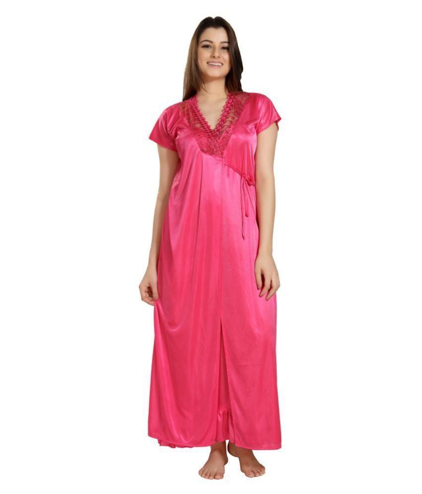 Buy Romaisa Satin Nighty & Night Gowns Pink Online at Best Prices in