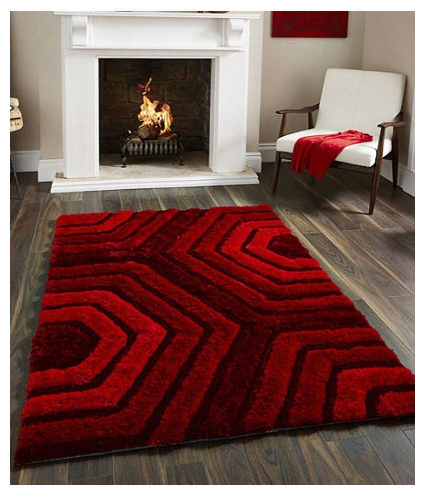     			Presto Red Polyester Carpet Geometrical 4x6 Ft