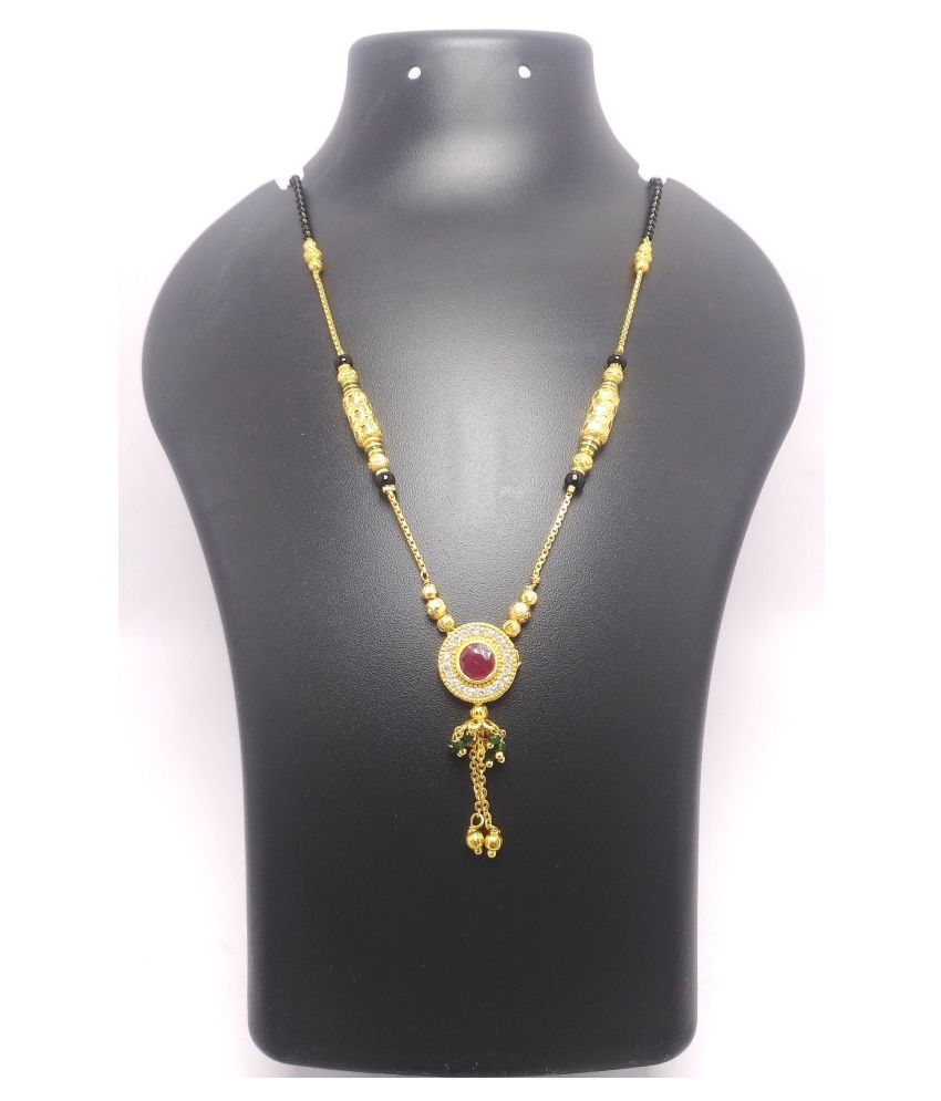     			SONI Mangalsutra Women's Pride Daily wear Gold Plated Mangalsutra for Women 18-inch Length Black Beads Short Chain Mangalsutra