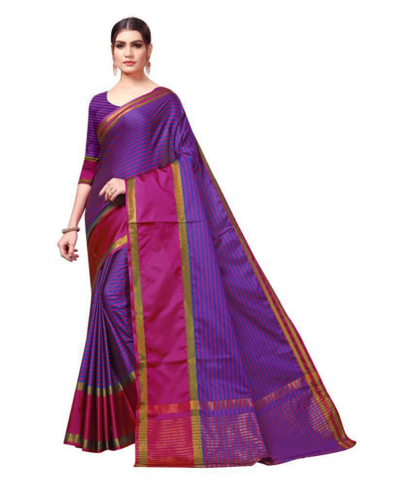 offline selection - Multicolor Cotton Blend Saree With Blouse Piece (Pack of 1)