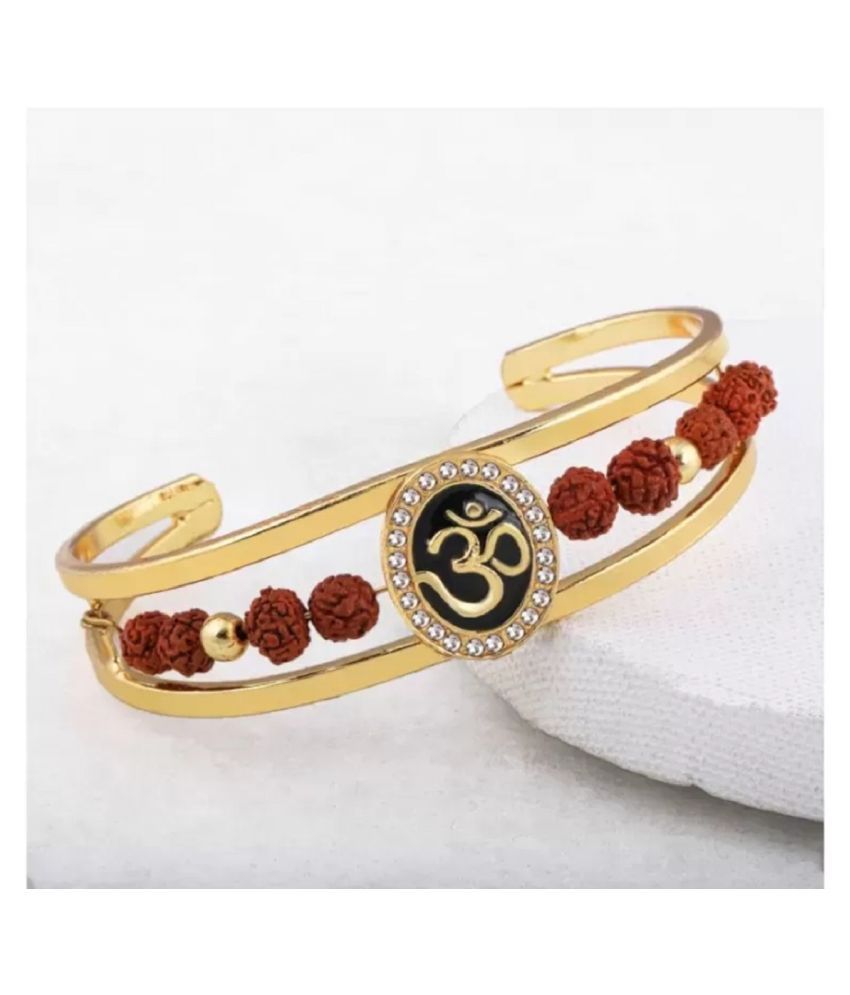 Vindhy's Rudraksha American Diamond Brass Gold Meena Om Sun Cuff Kada