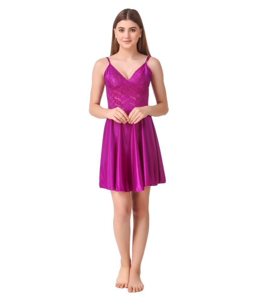     			Reposey Satin Baby Doll Dresses With Panty - Purple