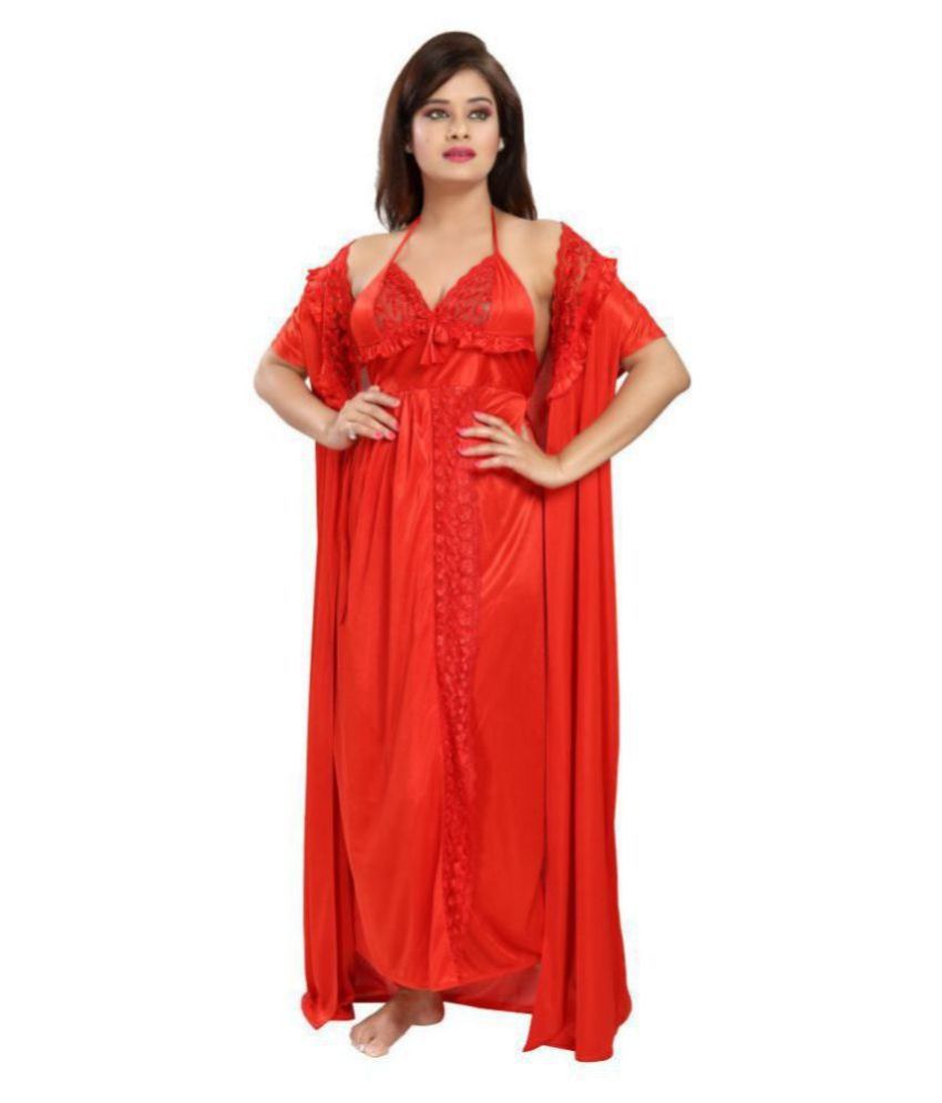     			Reposey Satin Night Dress - Red