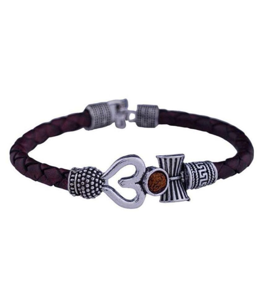     			AMG TRISHUL DAMRU OM RUDRAKSHA BEAD SILVER PLATED MAHAKAL SHIVA LEATHER BROWN BRACELET FOR MEN AND WOMEN