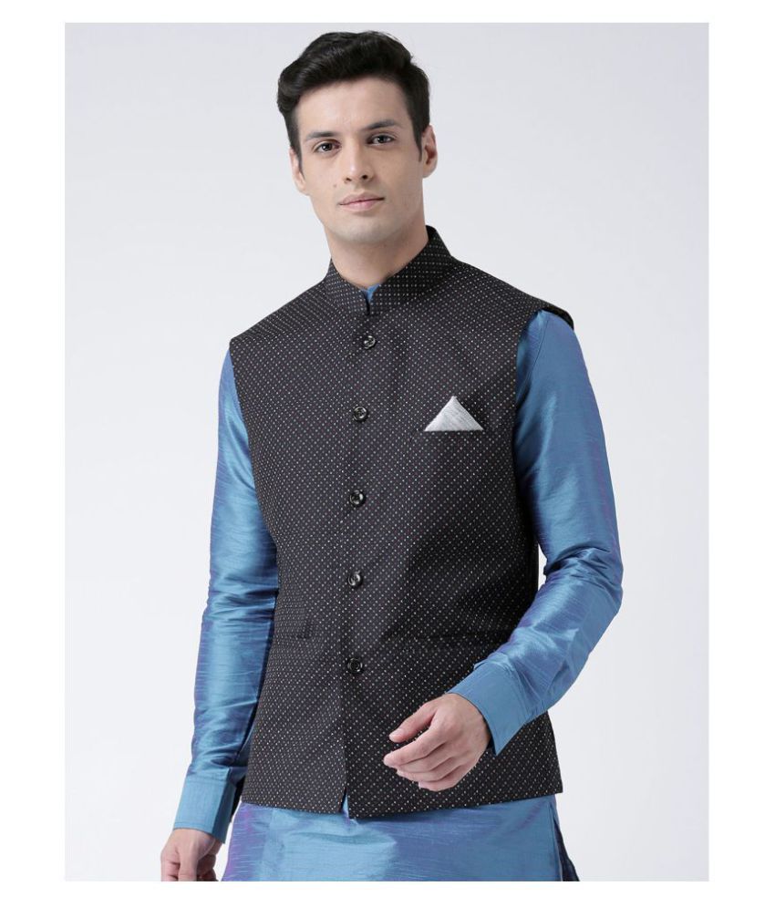     			Deyann Black Linen Nehru Jacket