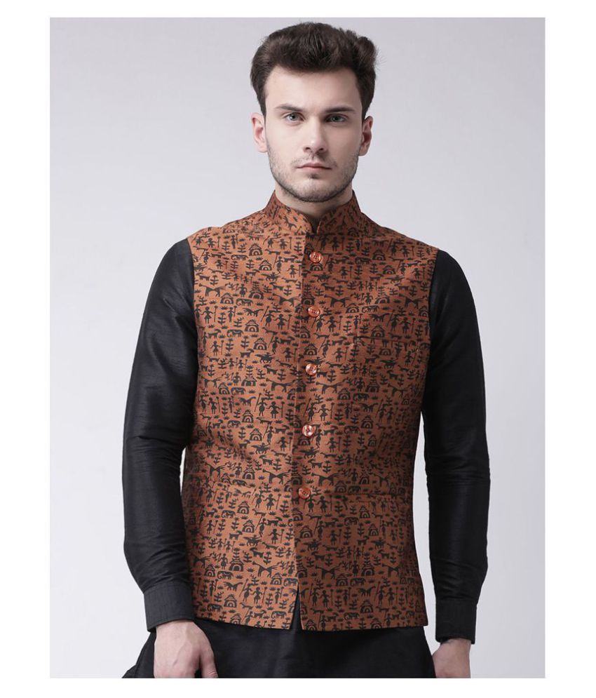     			Deyann Brown Silk Blend Nehru Jacket