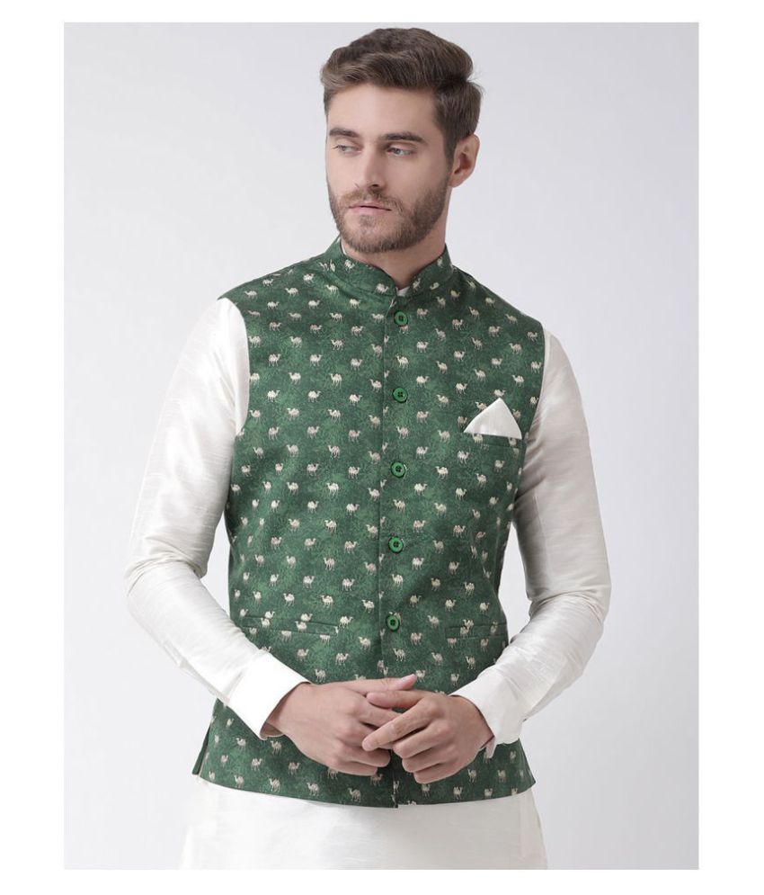     			Deyann Green Linen Nehru Jacket