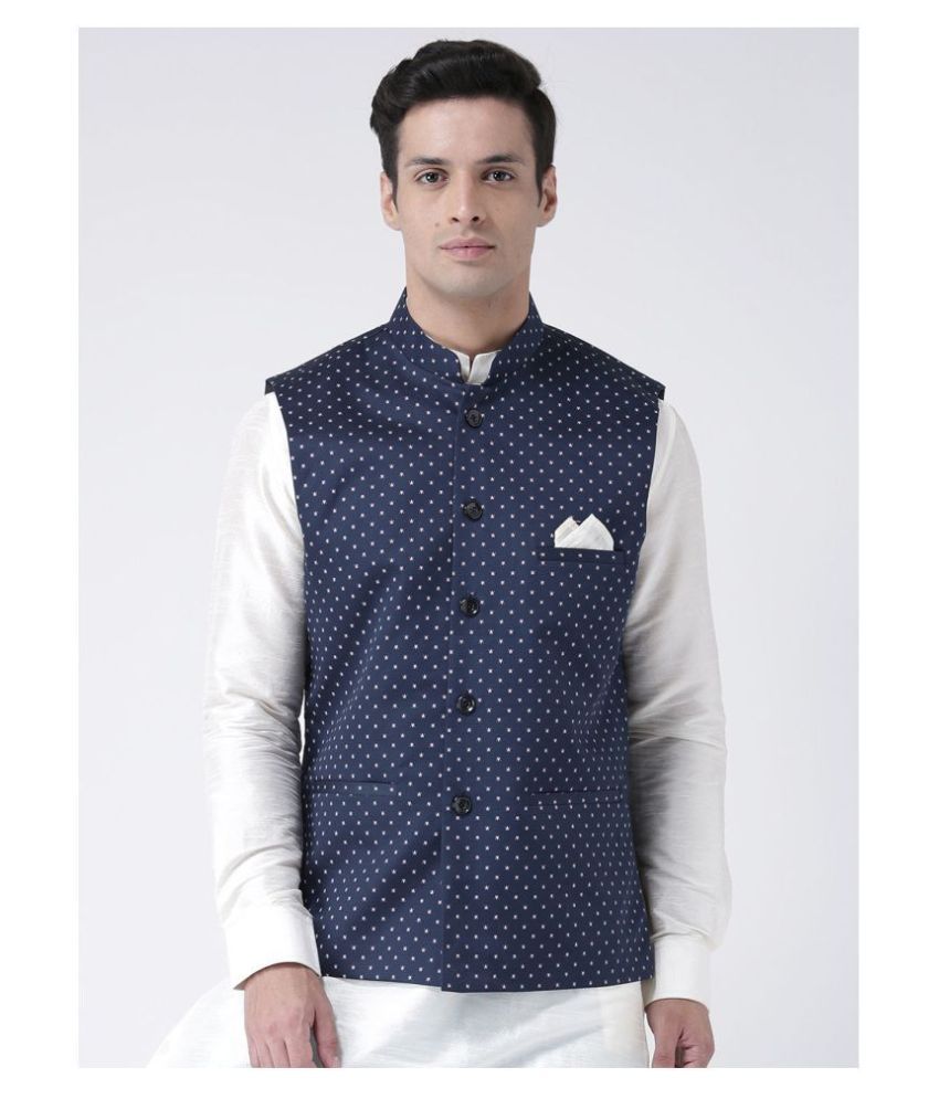     			Deyann Navy Linen Nehru Jacket