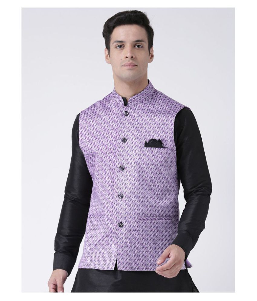     			Deyann Purple Linen Nehru Jacket