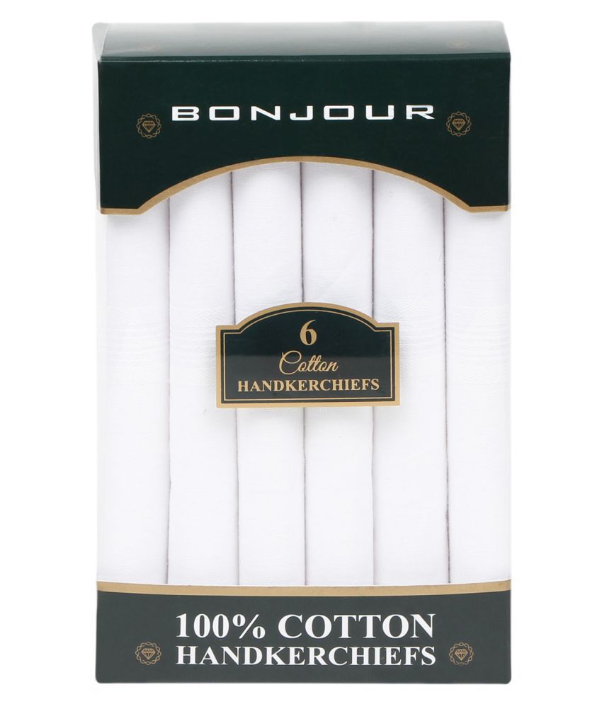     			Men's Formal Cotton Bonjour Handkerchief online in White Pack of 6