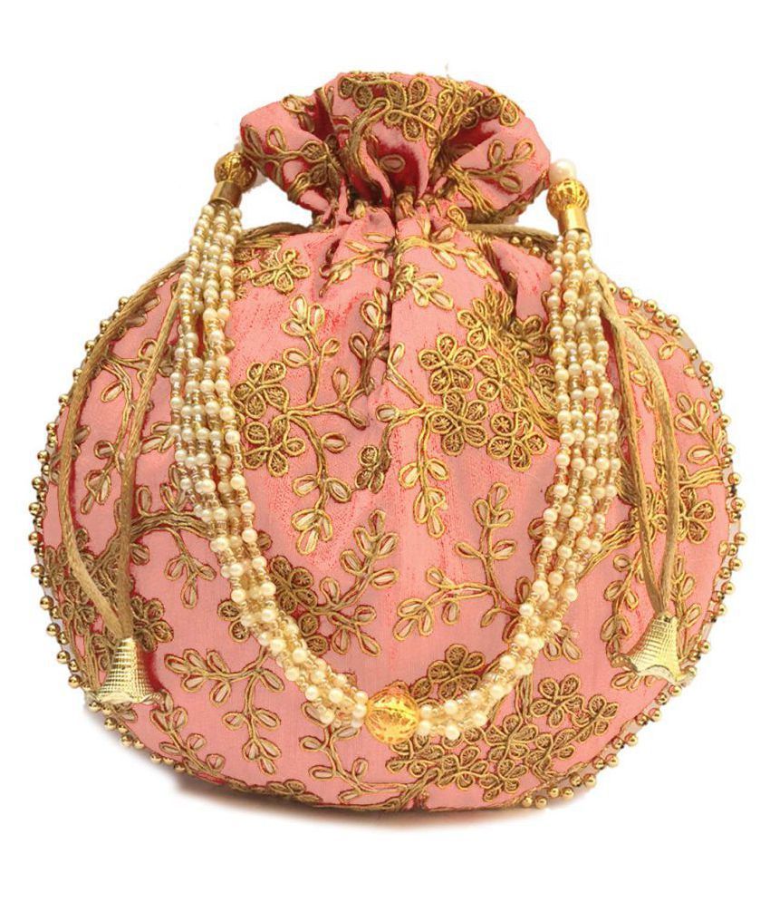     			Bulbul Pink Silk Potli