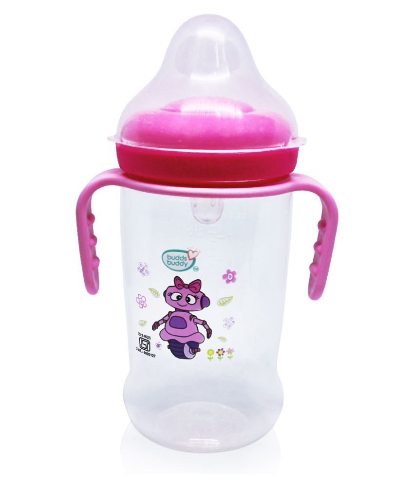 Buddsbuddy Premium Wide Neck Baby Feeding Bottle/baby milk bottle/ baby bottle with handle BB7053 pink 8oz/250ml