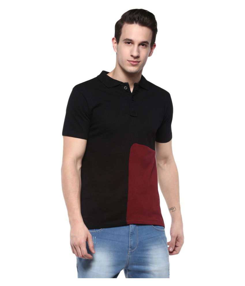 Urbano Fashion 100 Percent Cotton Black Color Block Polo T Shirt