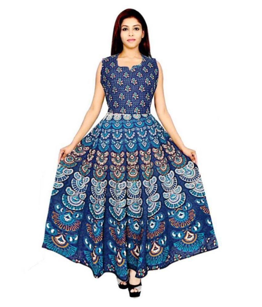     			Frionkandy Cotton Blue A- line Dress