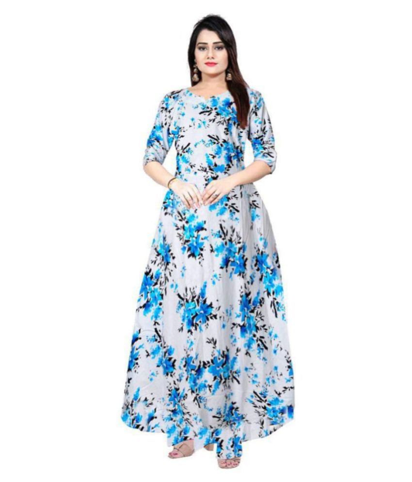 Frionkandy Rayon Turquoise A- line Dress