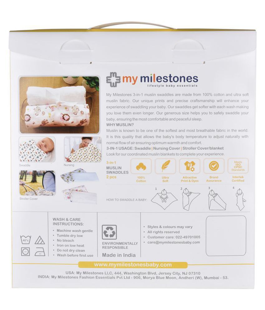 My Milestones Blue Swaddle cloth Baby Blanket ( 105 cm × 105 cm 1 pcs