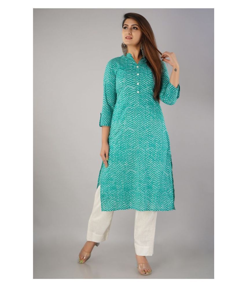     			SVARCHI Green Cotton Straight Kurti