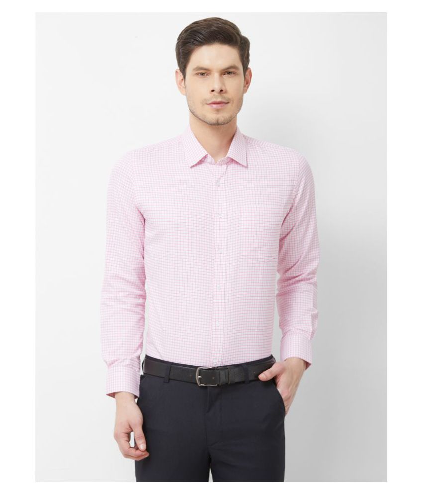 Solemio Cotton Blend Pink Checks Formal Shirt