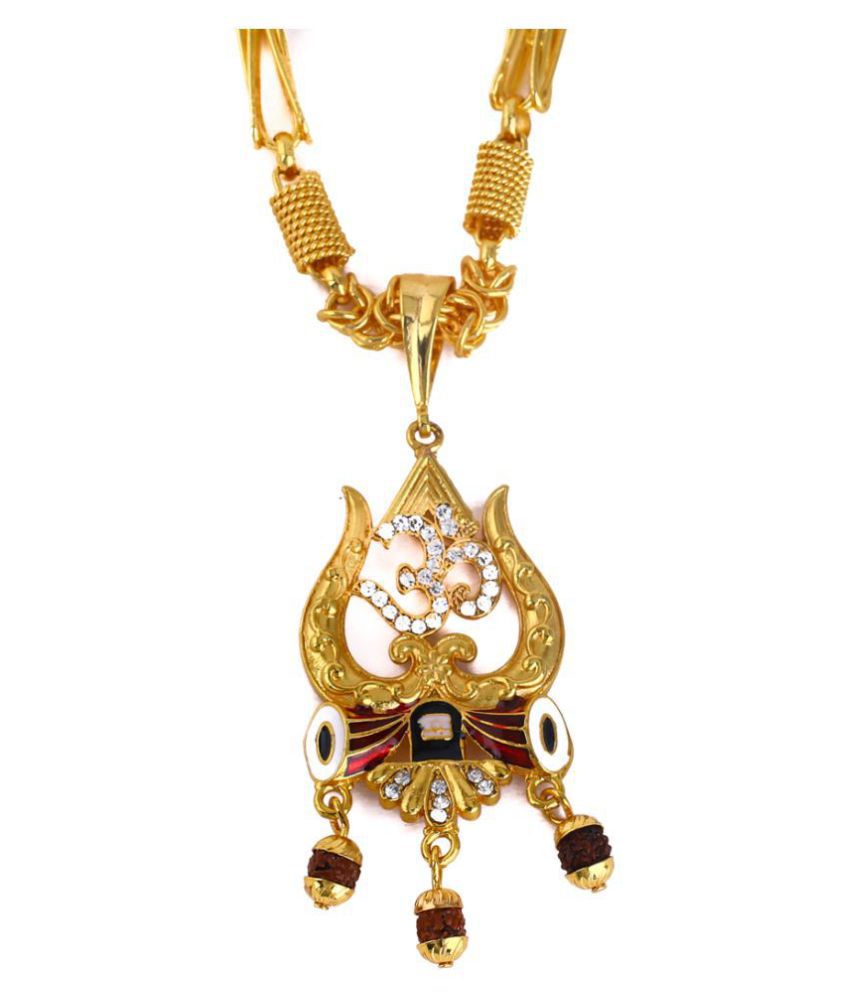 DIPALI Stainless Steel om with trishul Pendant Chain Gold Plated, Necklace for men/boys
