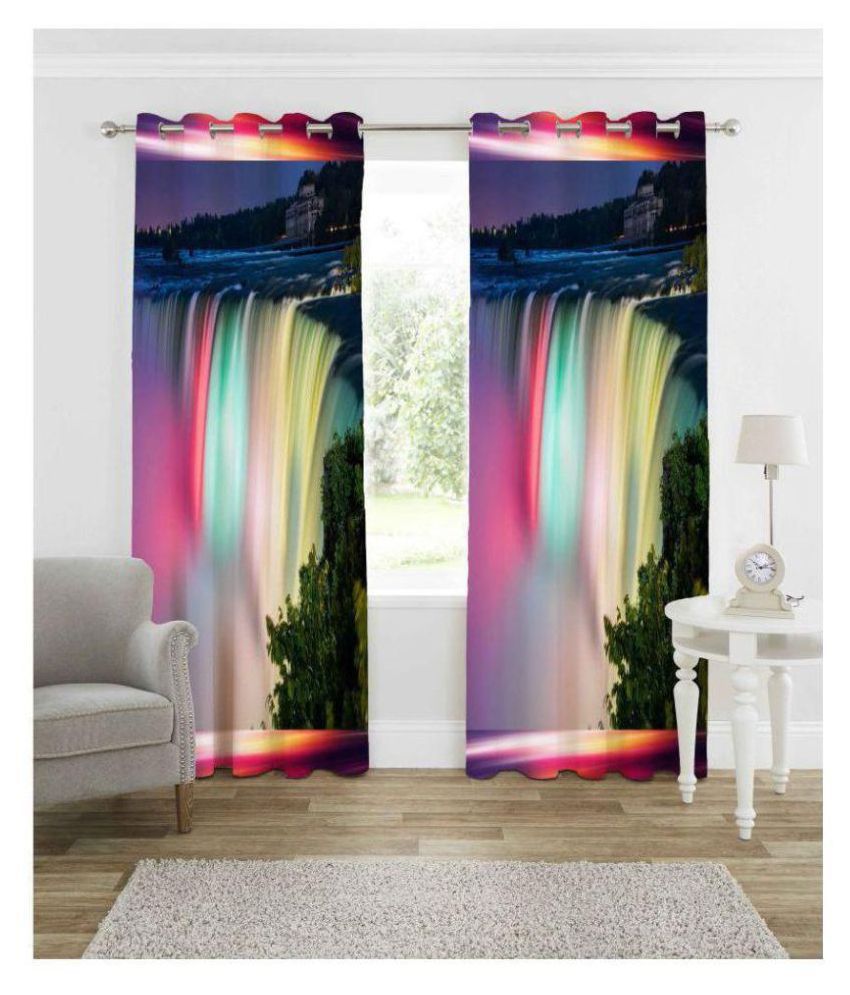     			indiancraft Single Long Door Semi-Transparent Eyelet Polyester Curtains Multi Color