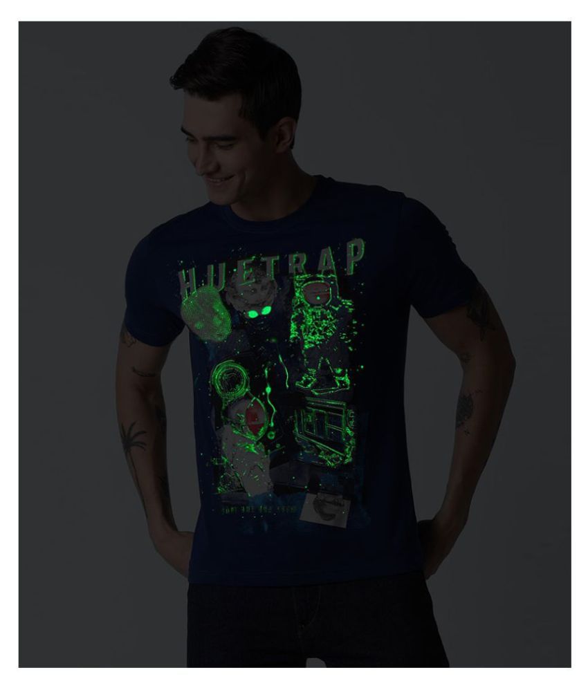     			Huetrap Cotton Blue Printed T-Shirt