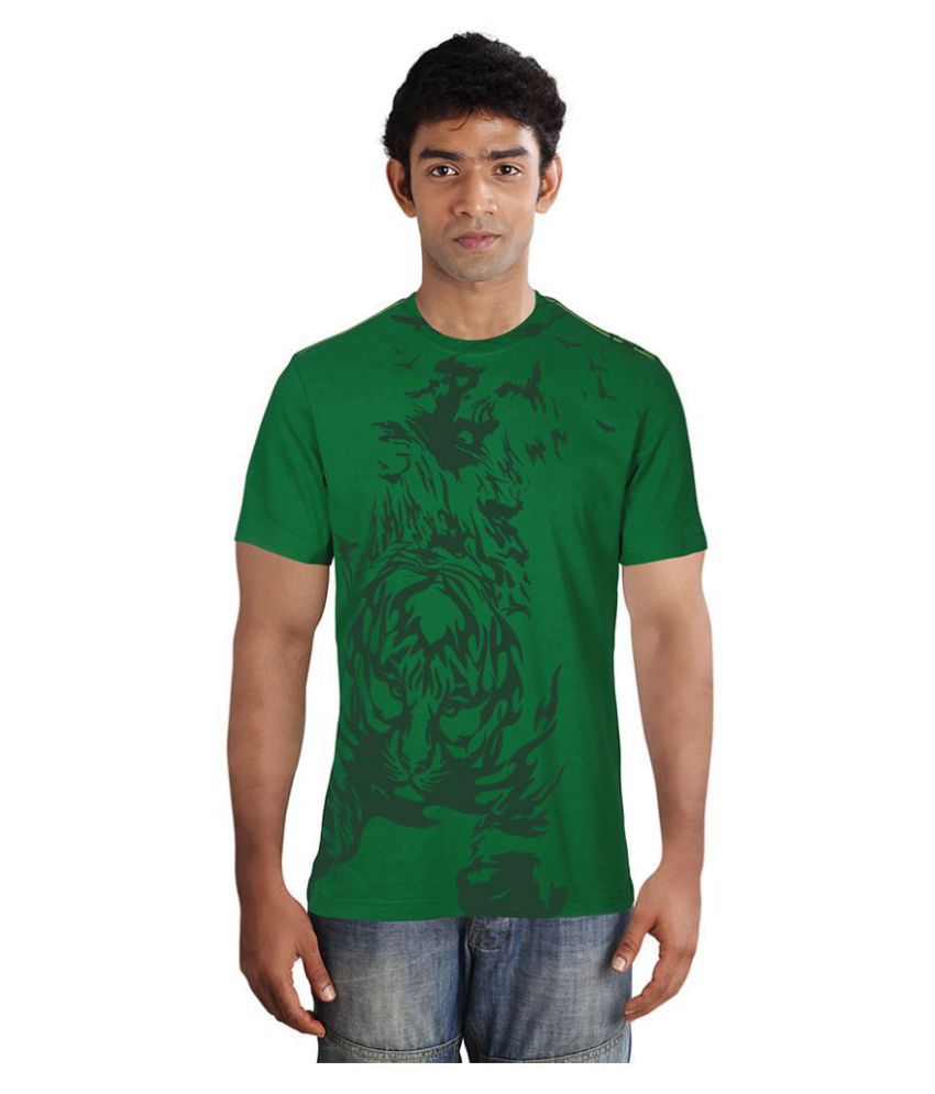     			Huetrap Cotton Green Printed T-Shirt