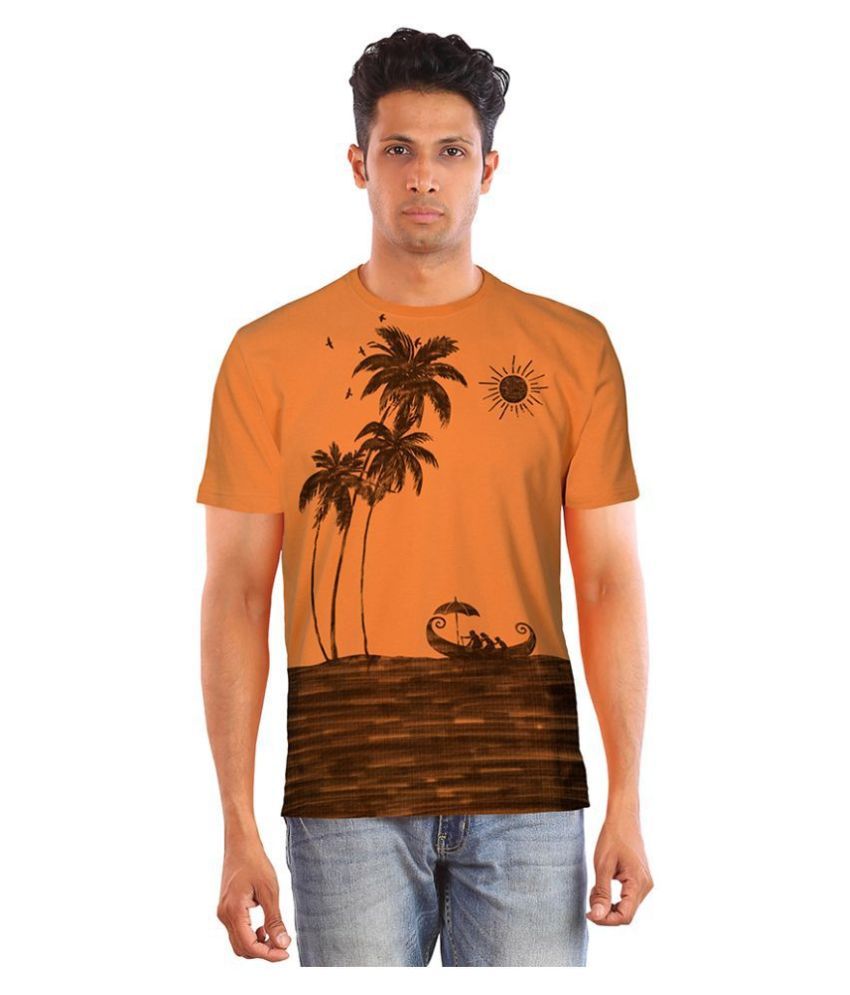     			Huetrap Cotton Orange Printed T-Shirt