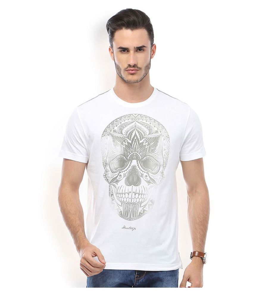     			Huetrap Cotton White Printed T-Shirt