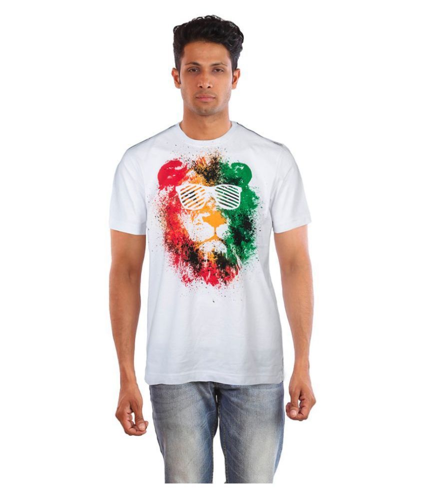     			Huetrap Cotton White Printed T-Shirt