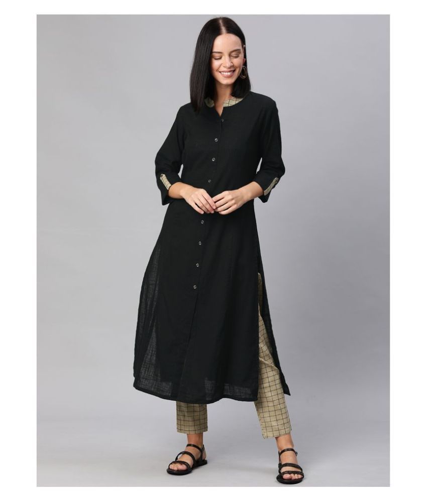     			Yash Gallery Cotton Kurti With Pants Women's Stitched Salwar Suit - Black ( )