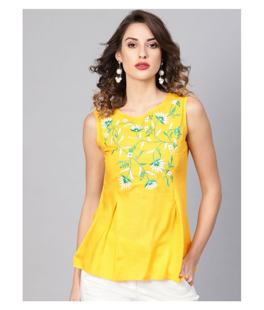     			Yash Gallery - Yellow Rayon Women's A-Line Top ( Pack of 1 )