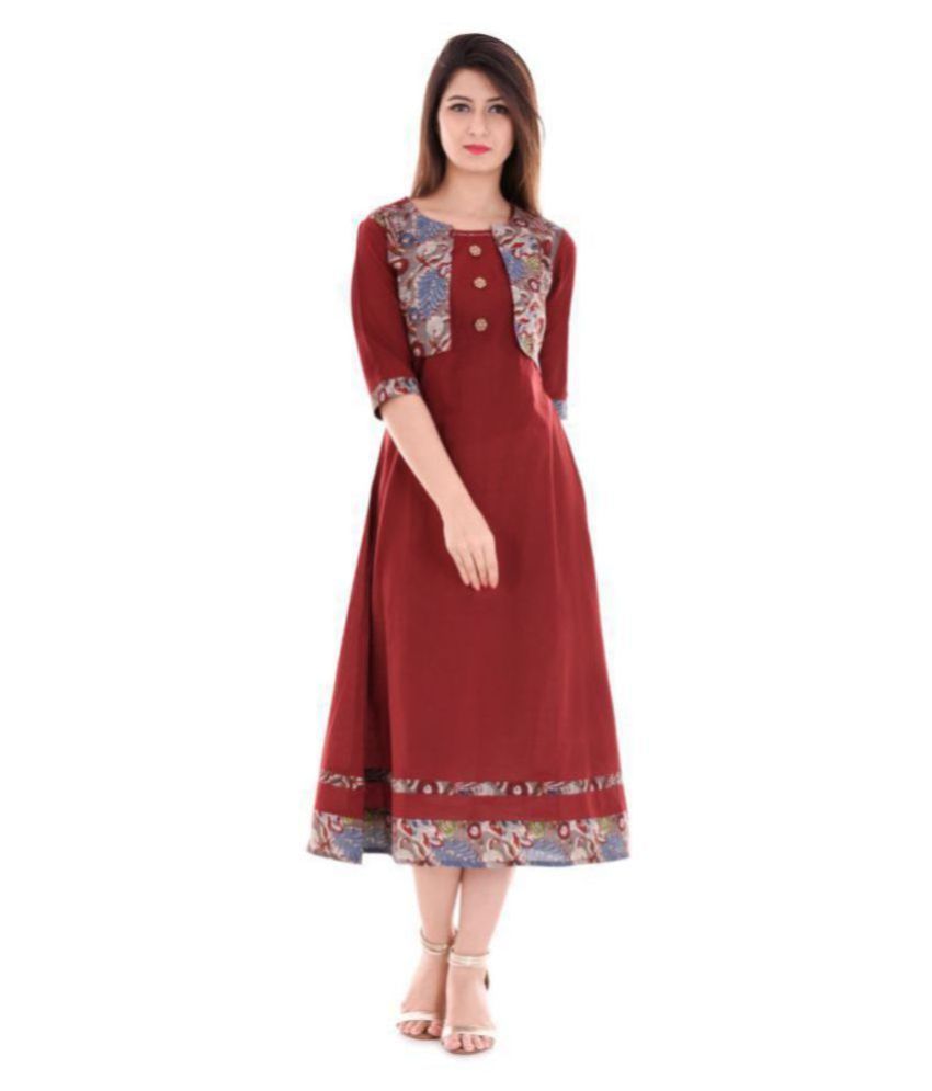     			Yash Gallery Maroon Cotton A-line Kurti