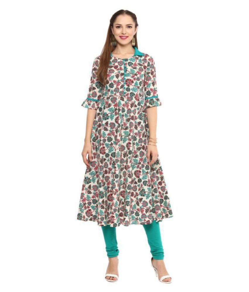     			Yash Gallery Pack of 1 Cotton Printed Flared Women's Kurti - ( Multicolor )