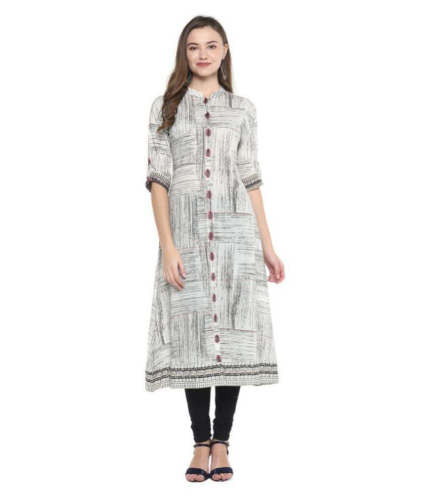     			Yash Gallery - White Cotton Women's Flared Kurti