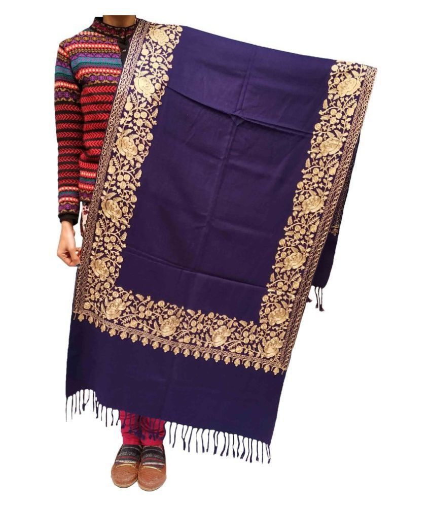 Kashmiri Stoles Navy Borders Wool Stoles Buy Online at Low Price in