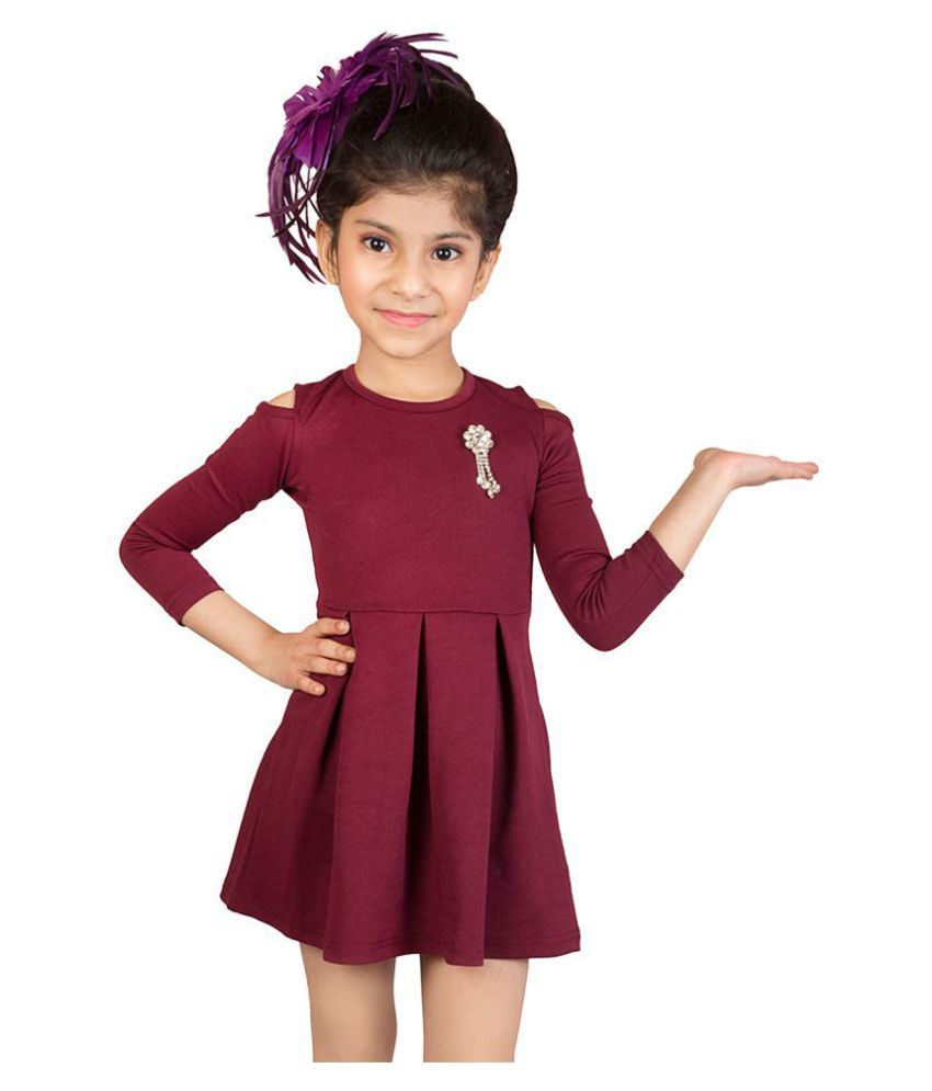     			Addyvero Girls Cut Shoulder Maroon Party Dress