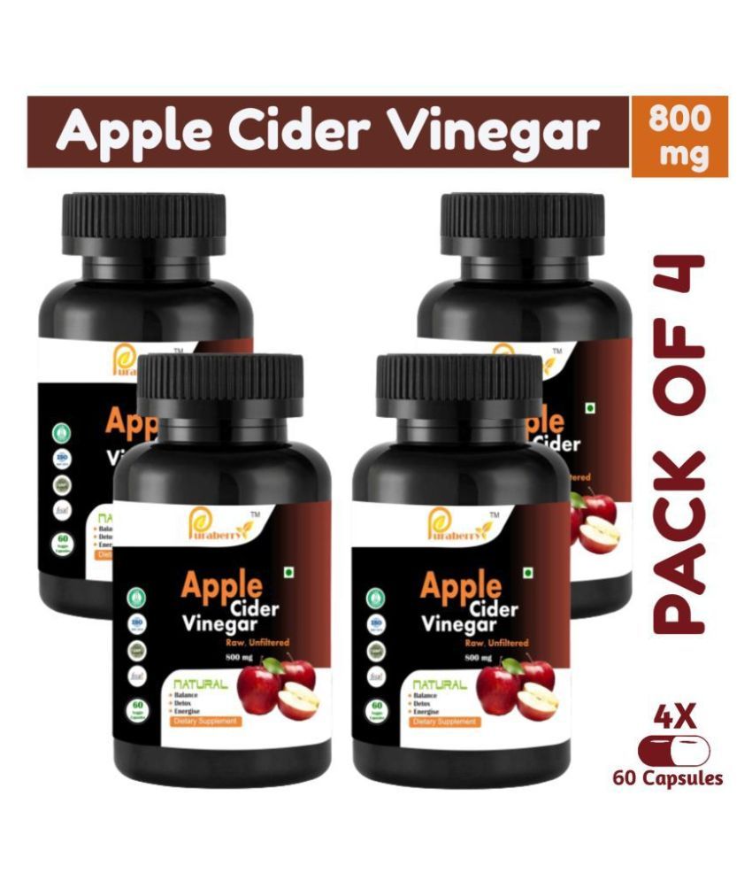 Puraberry Apple Cider Vinegar Extract 60 Veg Natural Detox 800 mg Fat