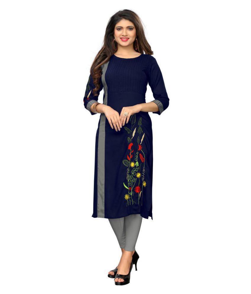     			Vbuyz Blue Rayon Straight Kurti